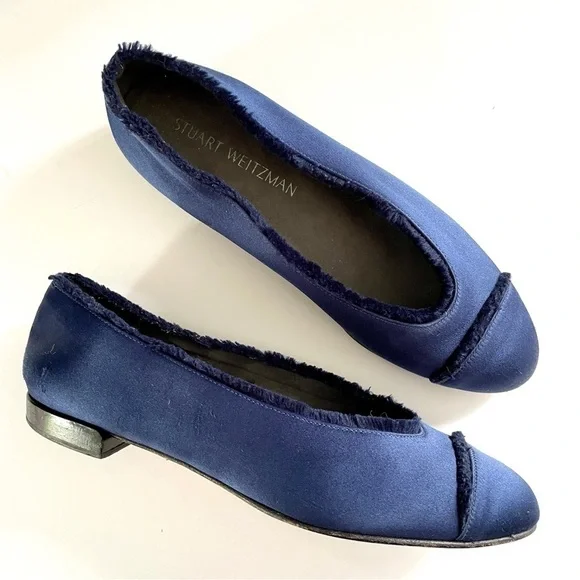 Stuart Weitzman Blue Midnight Satin Flats Loafers - Picture 1 of 10